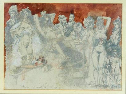 Carlo Cattaneo (1930-2009) «Assemblée de prostituées»
Aquarelle et crayon sur papier...