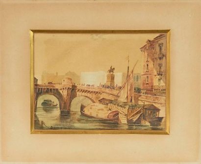 Dévéria Achille (1800-1857) (d'après) «Paris, Le pont neuf et la statue d'Henri IV»
Aquarelle...