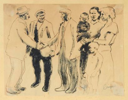 Lingner Max (1888-1959) (Ecole Allemande) «Famille d'ouvriers»
Encre de chine et...