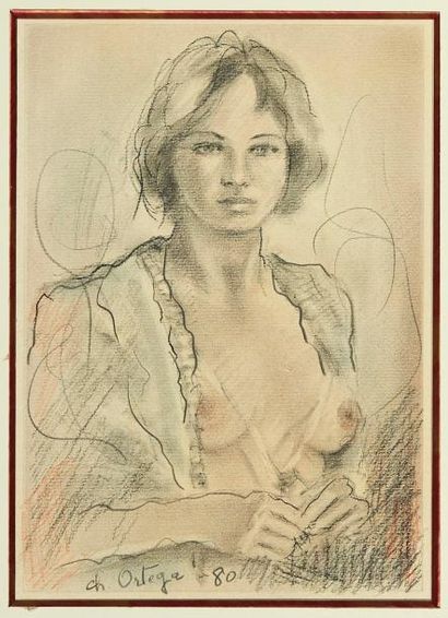 Ortega Charles (1925-2006) «Jeune femme aux seins nus»
Aquarelle et crayon couleur...