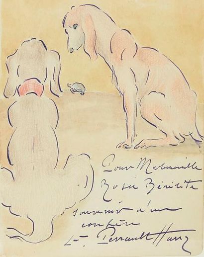 PERRAULT-HARRY Emile (1878-1938) «Deux chiens»
Encre, crayons et aquarelle sur papier...