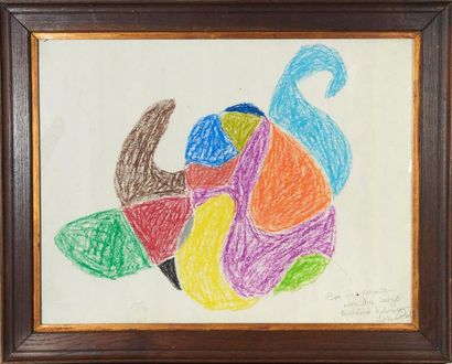 Pink Lutka (1906-1998) «Composition» Crayon de couleur sur papier signée en bas à...