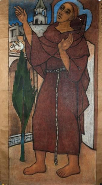 Coto Takis (1919) (Ecole Grecque) «Saint François d'Assise».
Pastel sur papier brun.
174...