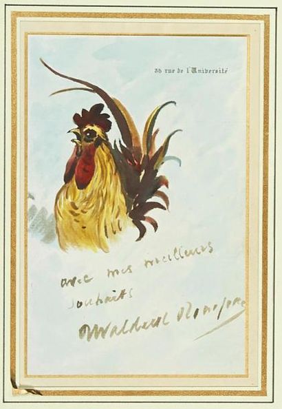 Waldeck-Rousseau Pierre (1846-1904) «Coq»
Gouache sur papier au format in-8 à l'en-tête...