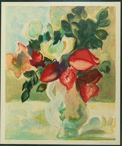 Van Heck (XX°) «Bouquet de fleurs»
Aquarelle signée en bas à droite
47 x 41 cm.
On...