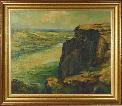 Blondin Charles (1913-?) «Le Rhône en aval de Vivier»
Huile sur toile signée en bas...