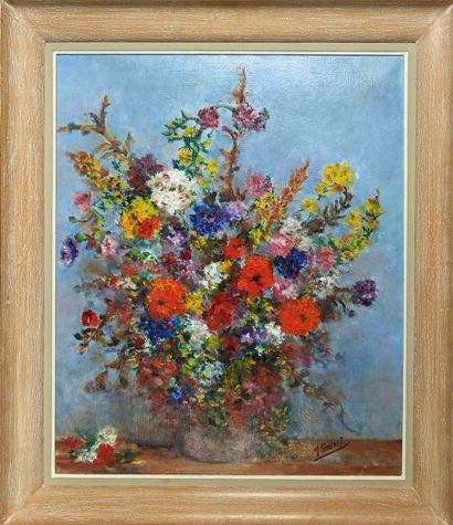 Coeuret (XX°) «Bouquet de fleurs»
Huile sur toile signée en bas à droite
64 X 55...