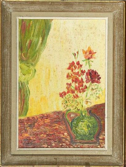 Demidoff Pierre-Paul (XX°) «Vase vert près du rideau»
Huile sur toile monogrammée...