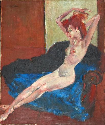 Rigo André (XX°) «Jeune femme à la robe bleue»
Huile sur toile signée en haut à gauche...