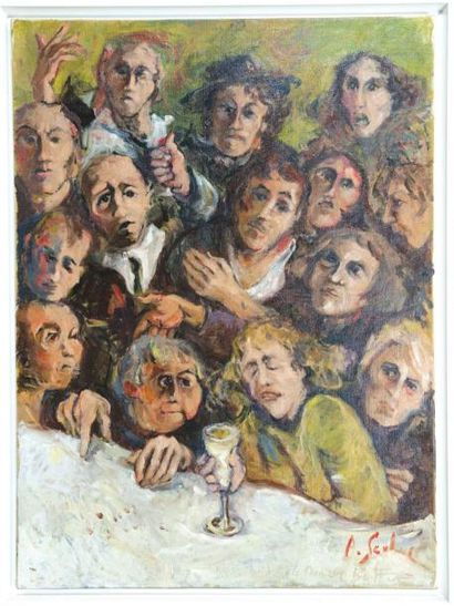 Szulc André (1947) «Société artistique ou le dernier buffet.»
Huile sur toile, titré...