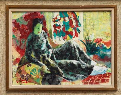 Jean VOLANG «Jeune femme allongée sur son sofa». Circa années 1940
Huile sur toile...
