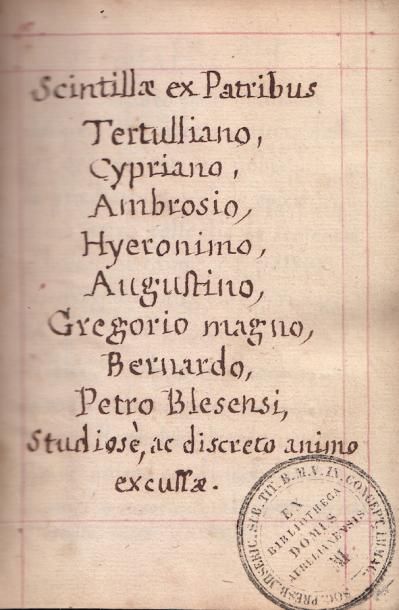 null Très beau manuscrit début XVIII°: «Scintillae ex Patribus Tertulliano, Cypriano,...