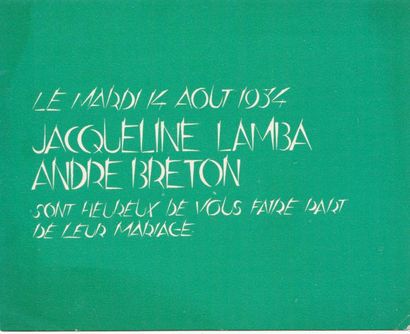 null Faire part du mariage d'André Breton (1896-1966) et de Jacqueline Lamba (1910-1993)...