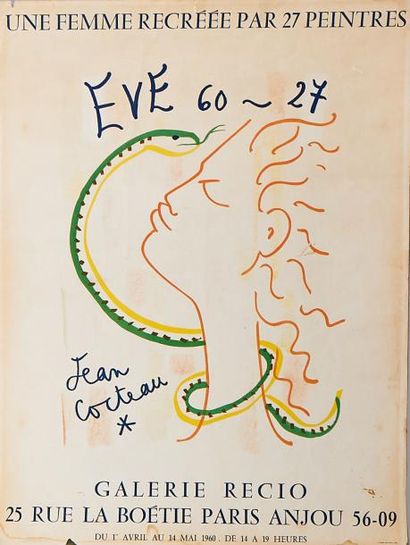 Jean COCTEAU (1889-1963) «Eve 60-27. Une femme recrée par 27 peintres» Affiche Galerie...
