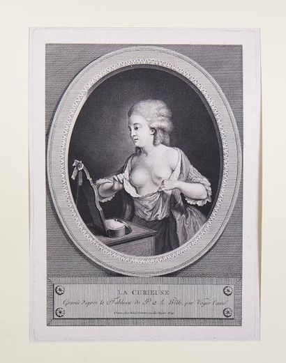 null Estampe XVIII° d'après Pierre Alexandre Wille (1748-1821): «La curieuse»
43...