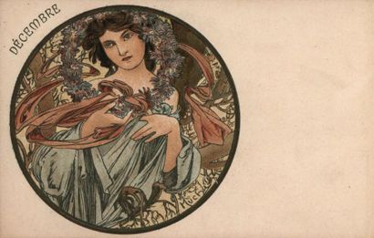 Alphonse MUCHA (1860-1939) 12 cartes anciennes «Les mois de l'année» Série complète....
