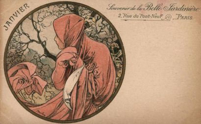 Alphonse MUCHA (1860-1939) 12 cartes anciennes «Les mois de l'année» Série complète....