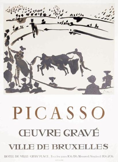Pablo PICASSO "Oeuvre gravée ville de Bruxelles " scène de corrida - Edit. Bellini...