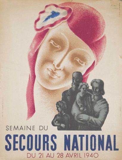 Jean CARLU «SEMAINE DU SECOURS NATIONAL du 21 au 28 AVRIL 1940» - Imp. S.A Courbet...