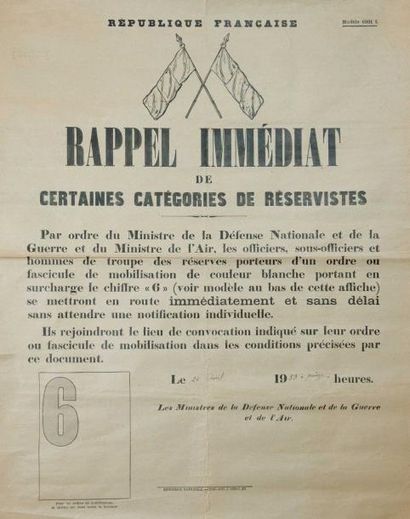 null PARIS, le 5 juin 1939 - APPEL DES CLASSES, Composition du contingent - Imp....