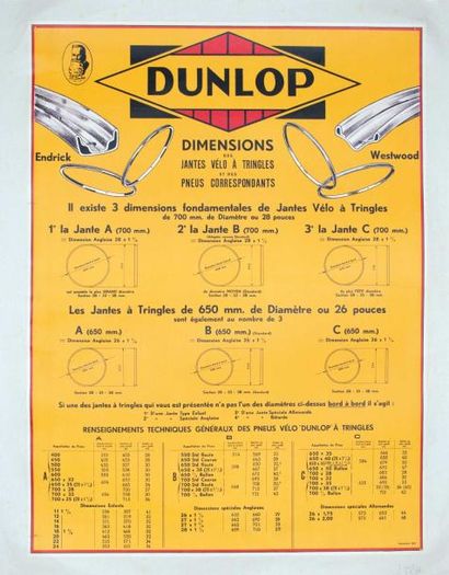 null DUNLOP
"Dimensions des jantes", vélos à tringles" 1937 - Entoilée - Etat A (65...