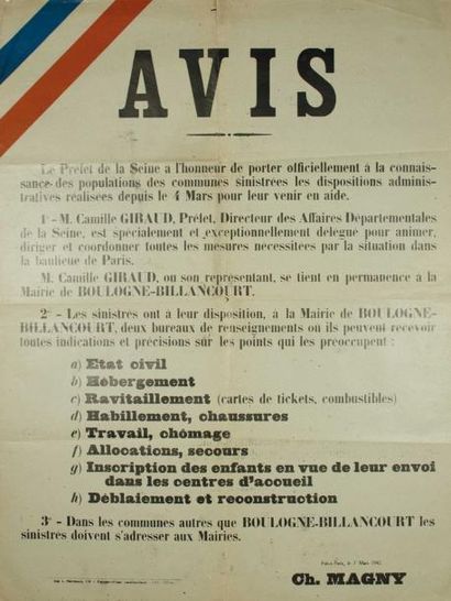 null Paris, le 7 mars 1942, Boulogne - Billancourt " le Préfet de la seine a l'honneur...