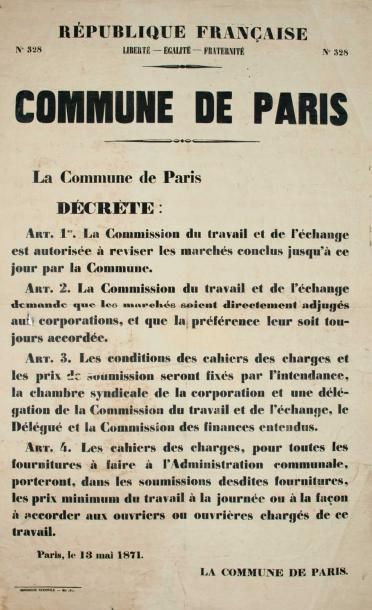 null «COMMUNE DE PARIS» Paris le 13 Mai 1871 - N° 328 - «La Commune de PARIS décrète:...