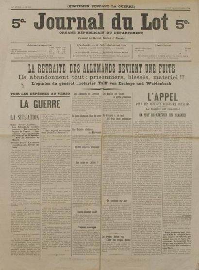 null JOURNAL du LOT, lundi 14 septembre 1914 «La retraite des Allemands devient une...