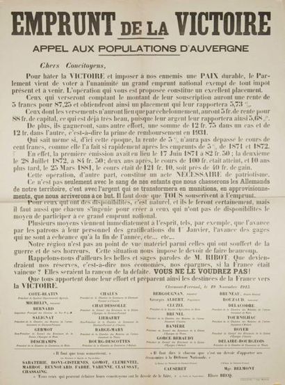 null «Clermont -Ferrand 19 Novembre 1915 - Emprunt de la Victoire appel aux populations...