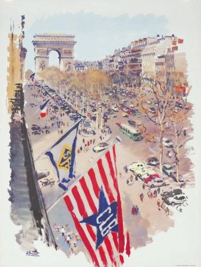 BRENET ALBERT (1903 - 2005) "Compagnie Maritime Fouquets, Champs-Elysées" 1958 Imp....