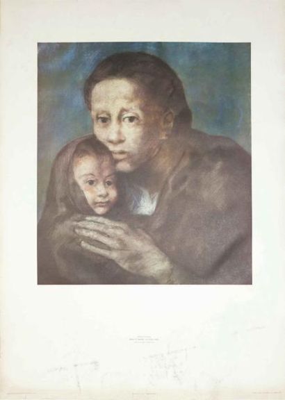 Pablo PICASSO (1881-1979) "Mère et enfant au fichu 1903" Imp. W.U.C.U.A cachet à...