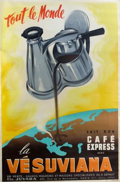null CAFE EXPRESS LA «VESUVIANA» - PEZERIL, Publicité J-L Coulomb (150 x 100) - Affiche...
