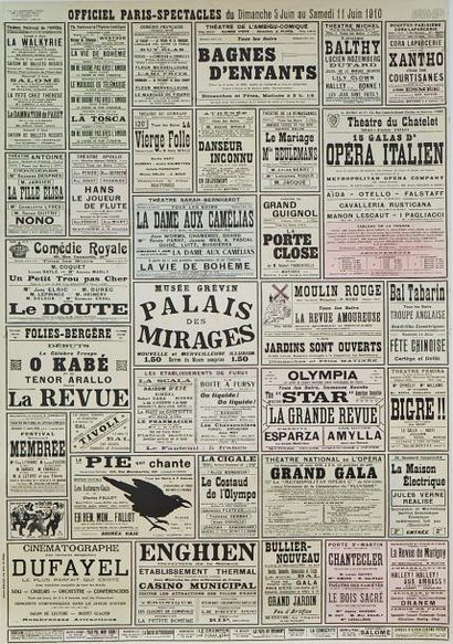 null Affiche officielle «Paris-Spectacle du dimanche 5 juin au samedi 11 juin 1910»...