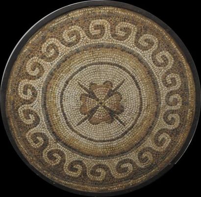 null Mosaïque à la rose rhodienne de forme circulaire constituée de tesselles romaines...