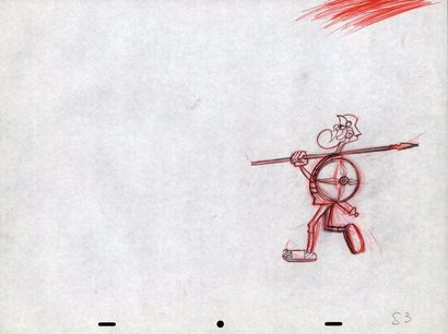 UDERZO Albert (d'après) 
Asterix
Travail de studio pour un dessin animé
Romain tenant...