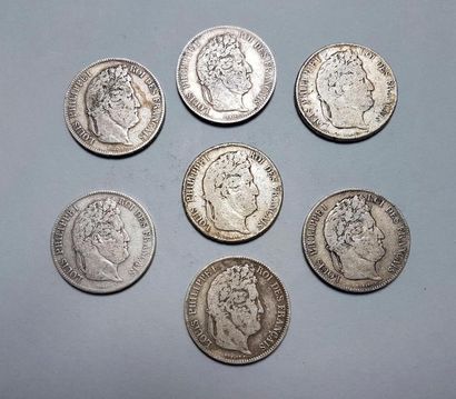 null France Louis Philippe I?Lot de 7 pièces de 5 F en argent 1833 A, 1833 BB, 1834...
