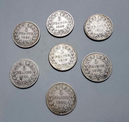 null France Louis Philippe I?Lot de 7 pièces de 5 F en argent 1833 A, 1833 BB, 1834...