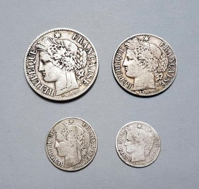 null France

4 monnaies au type Ceres 2 et 3ème république, 20 centimes 1850 A, 50...