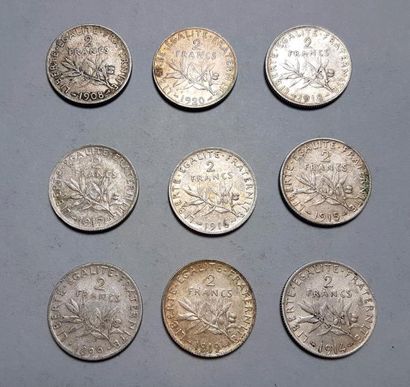 null France

9 monnaies de 2 francs en argent années 1899, 1908, 1914, 1915 à 19...