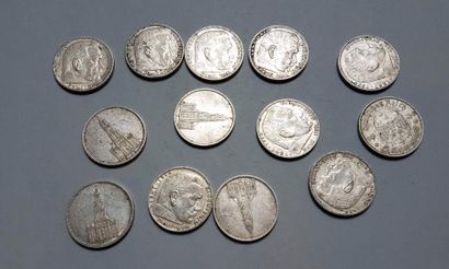null Allemagne 

Ensemble de 13 monnaies de 5 marks en argent 1934, 1935, 1936 et...