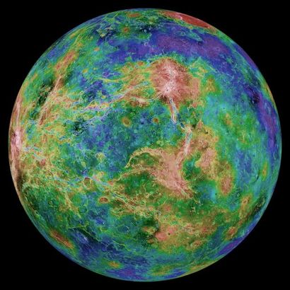 null NASA. GRAND FORMAT. Photographie radar orthographique de la planète Vénus réalisée...