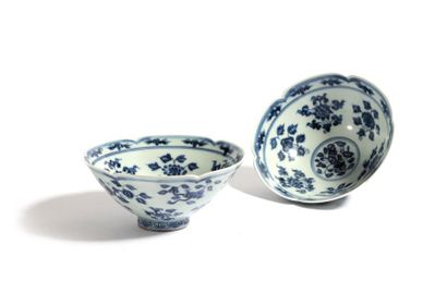 null 
Epoque Qing, XIX° siècle


Paire de coupes en porcelaine blanc et bleu, la...