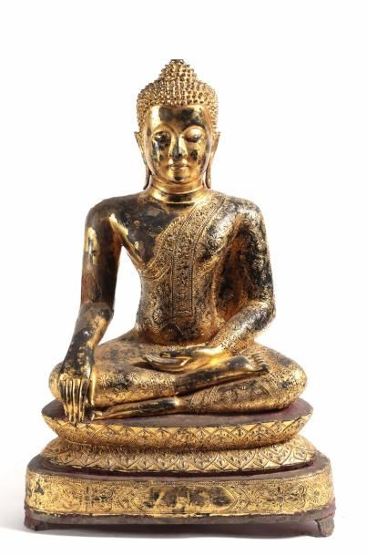 Thaïlande XIX° siècle Bouddha Bouddha assis en Bhumisparsha Mudra, prise de terre...