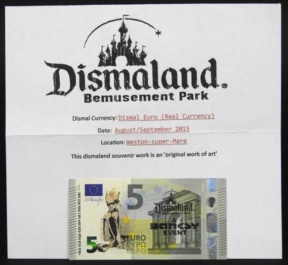 BANKSY Pochoir original sur vrai billet de 5 € avec la mention « A Banksy Event»...