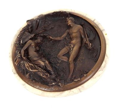 null E.W Wyom
Bas relief en bronze à patine mordorée signé et daté 1848
Cachet en...