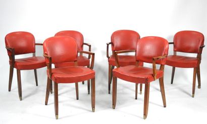 null Jules Leleu (1883-1961)
Suite de six fauteuils bridge en acajou à accotoirs...