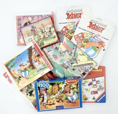 null PUZZLES Lot comprenant Uderzo Asterix 2 puzzles, un jeu avec des tampons, et...