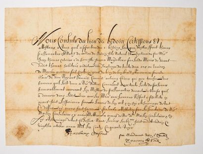 null (VAUCLUSE. 1653) Certificat (28 x 38) pour un Maître PASSEMENTIER natif de BEDOUIN,...