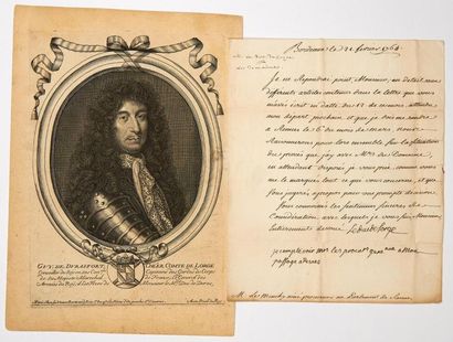 Guy de Durfort, Duc de LORGE, Maréchal de France en 1676 Lettre signée et Gravure:...