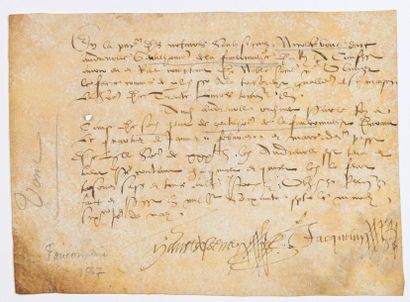 null FAUCONNERIE. 1567 - Quittance de Nicolas VONC dit Andrenelle Gentilhomme de...